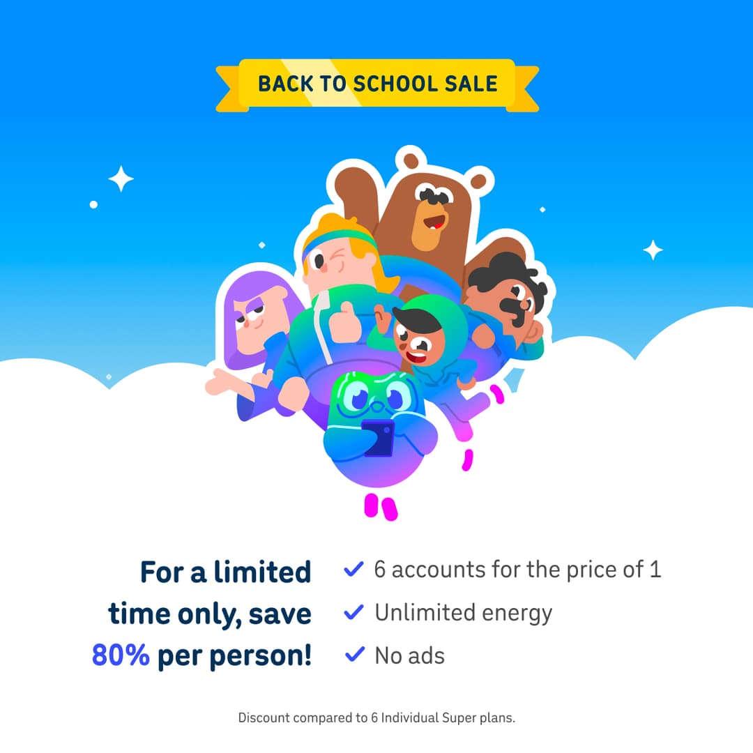 Duolingo ad: Back to School Sale