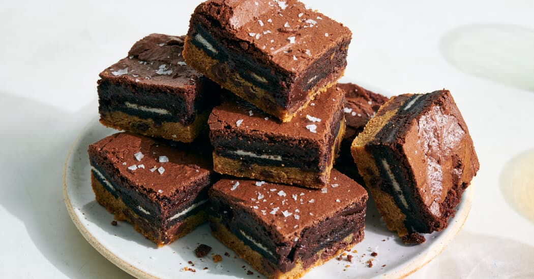 NYT Cooking ad: Triple Stack Brownies Recipe • 5★ • 1 hr 20 min