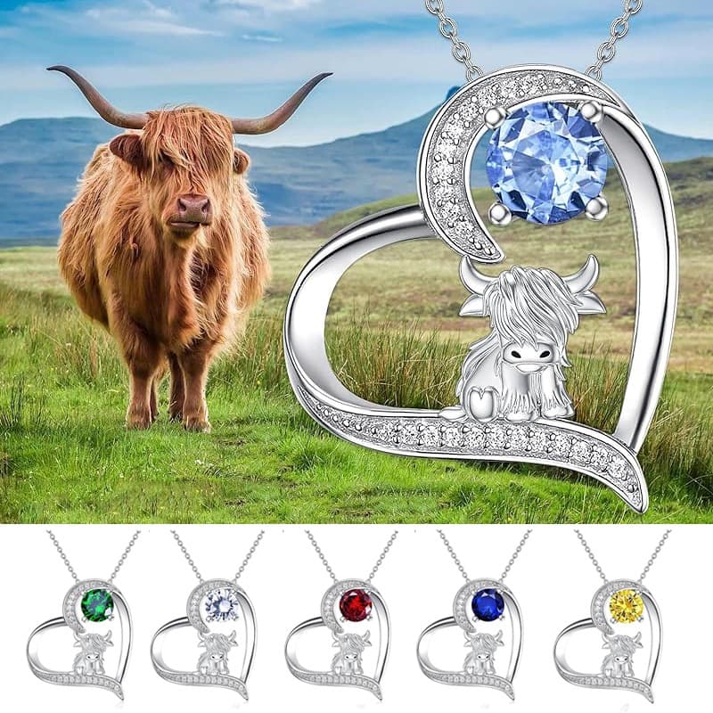 Romanticwork Jewelry ad: Birthstone Highland Cow Necklace