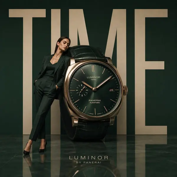 Minimalist luxury watch campaign, oversized wristwat