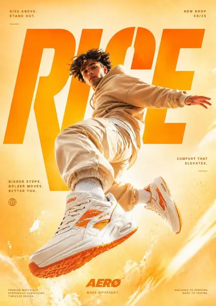 A cinematic, high-end sneaker advertisement poster f