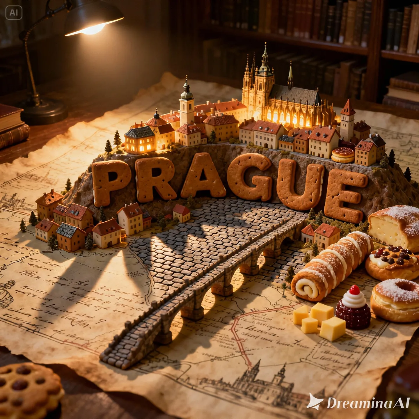 Miniature Prague Built from Czech Pastries on a Map