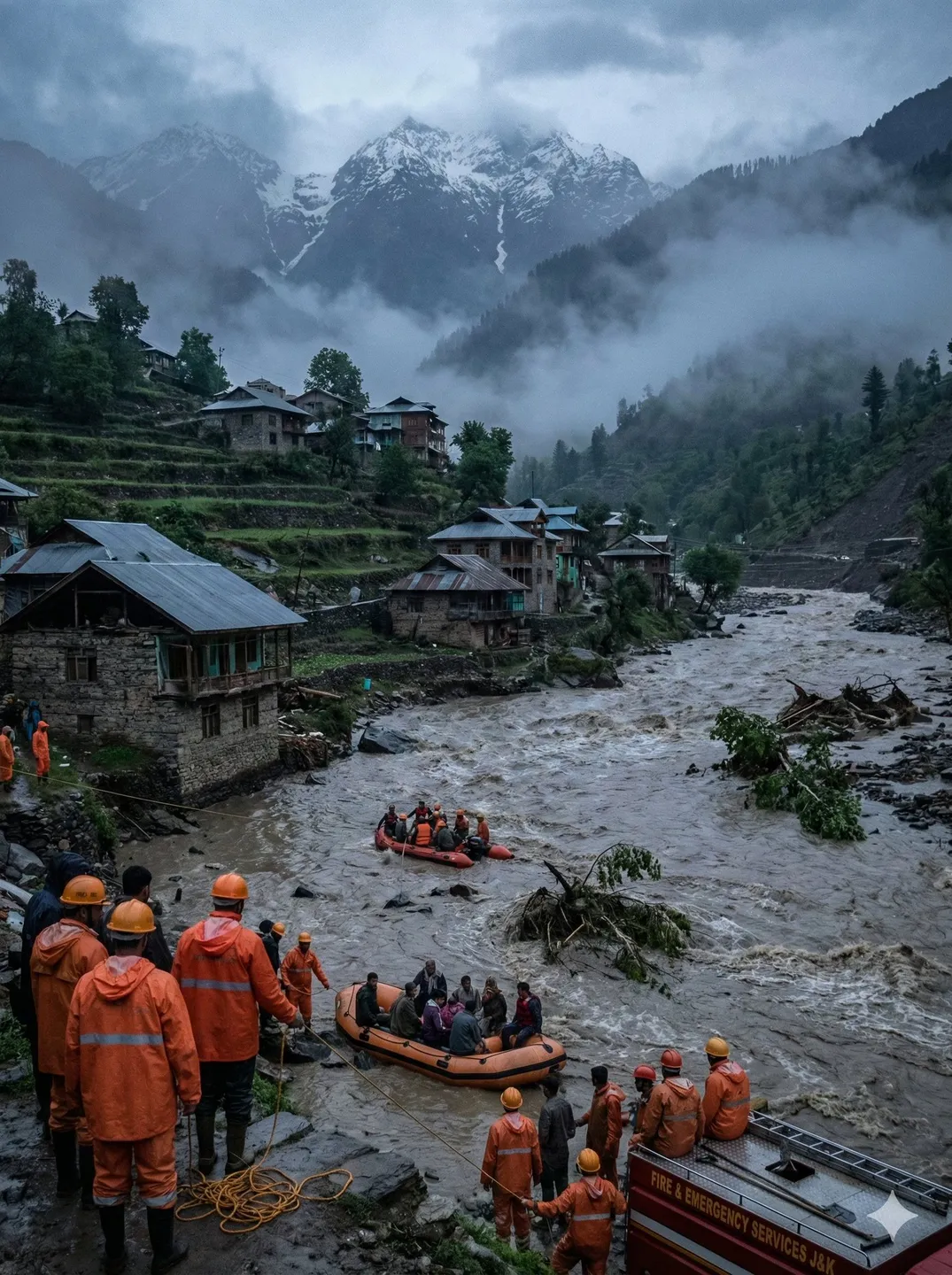Kashmir Mountain Flood Rescue During River Overflow
