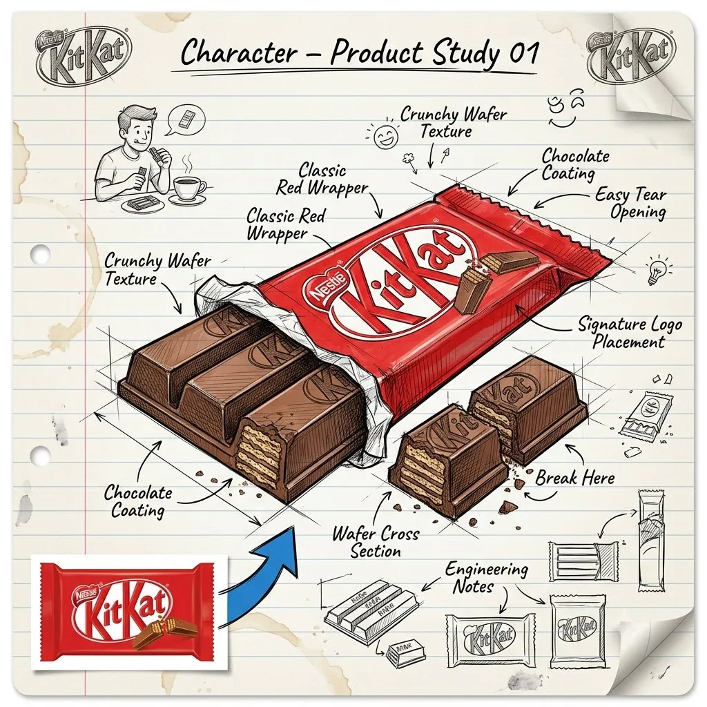 Industrial Design Notebook Sketch of a Nestlé KitKat