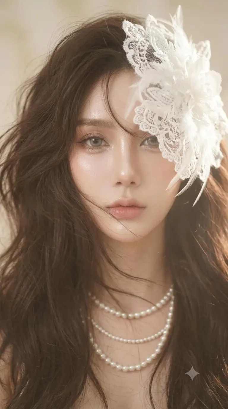 Dreamy Couture Beauty Portrait With Lace Floral Head