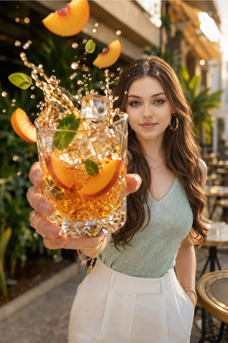 Luxury Café Beverage Ad with Forced-Perspective Glas