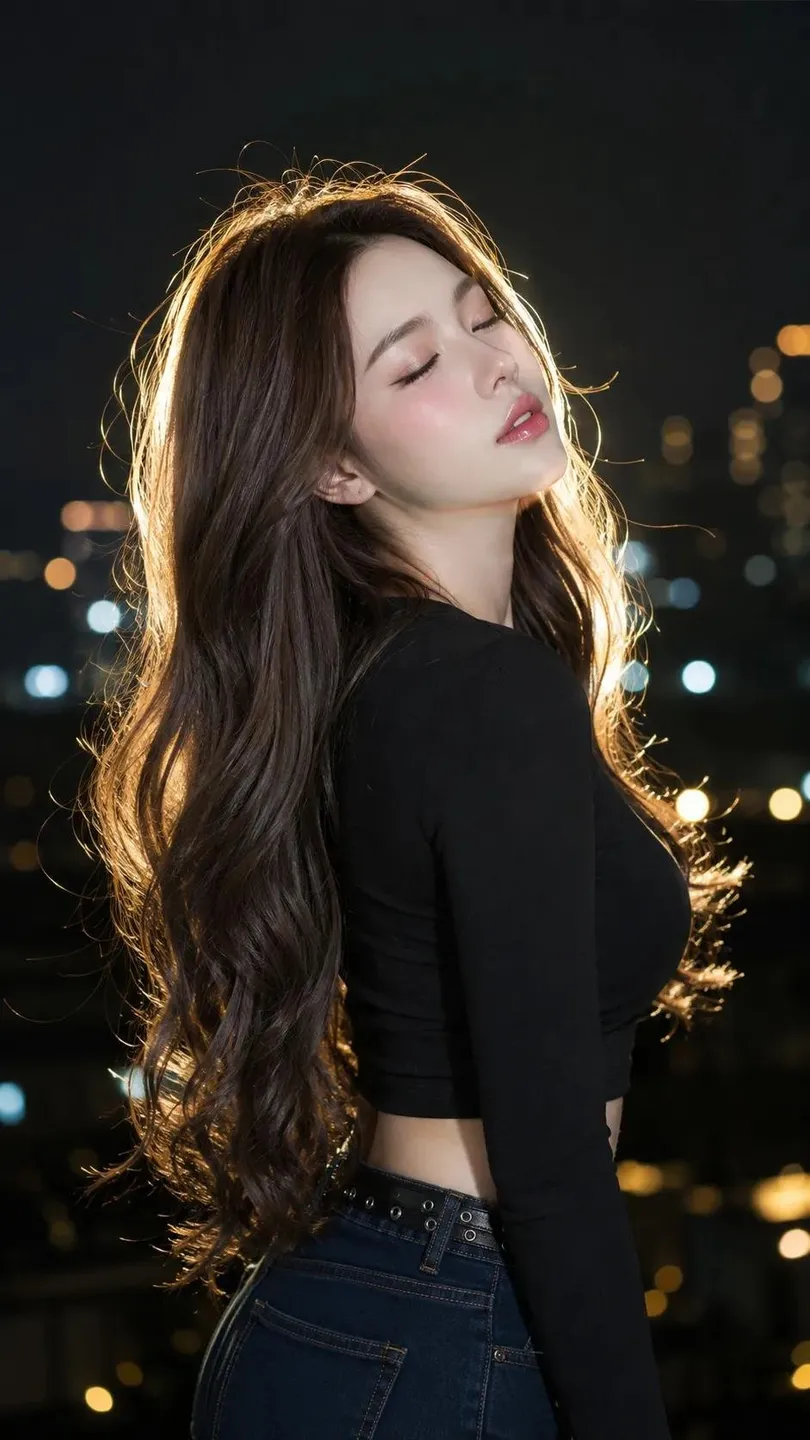 Night Backlit Side-Profile Glam Portrait of a Woman