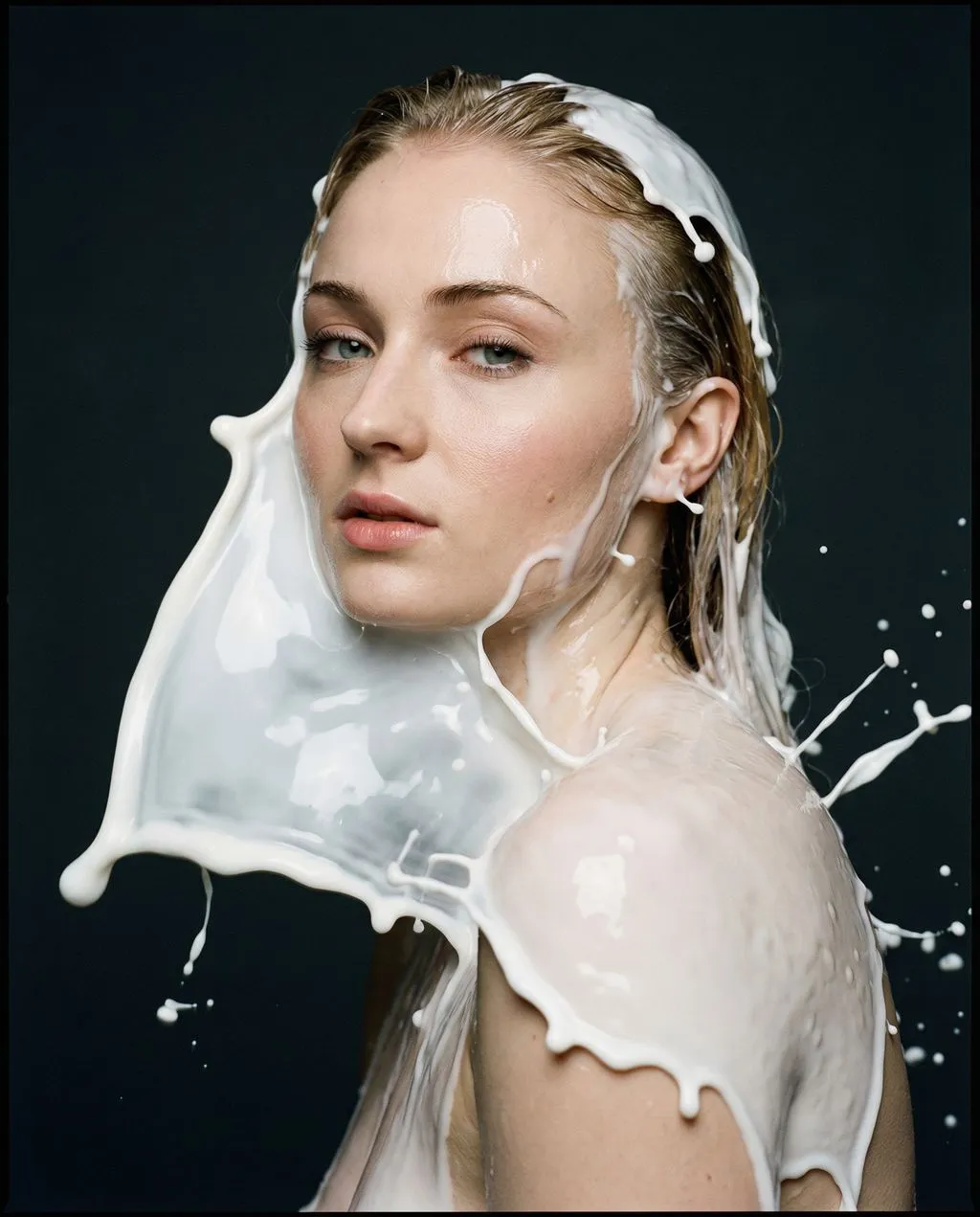 Avant-Garde Portrait with Porcelain-Like Liquid Spla