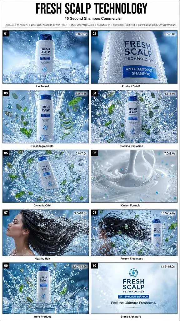 10-Frame Premium Anti-Dandruff Shampoo Commercial St