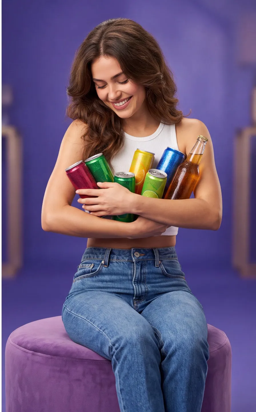 Luxury Beverage Campaign With Woman Holding Colorful