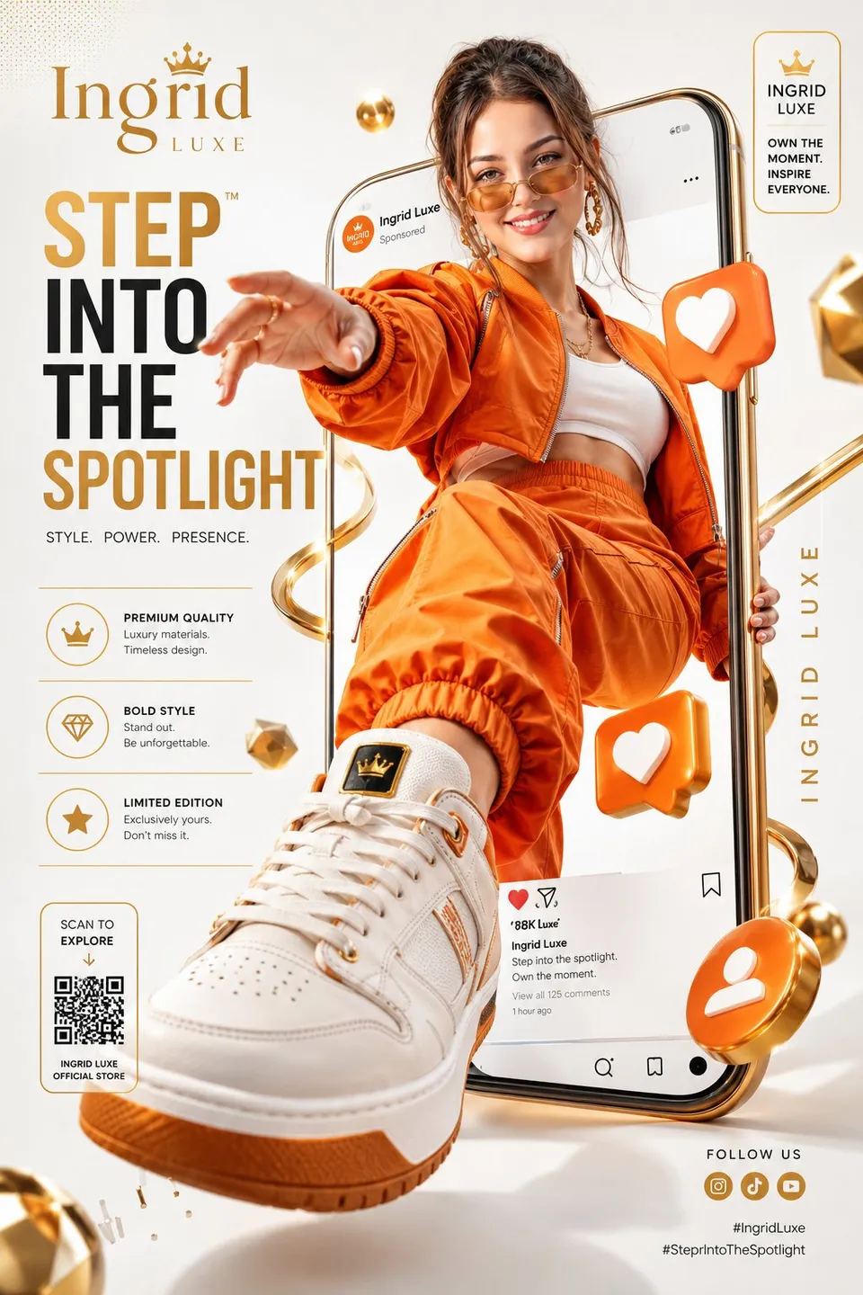 Luxury Fashion Influencer Bursting From Gold Smartph