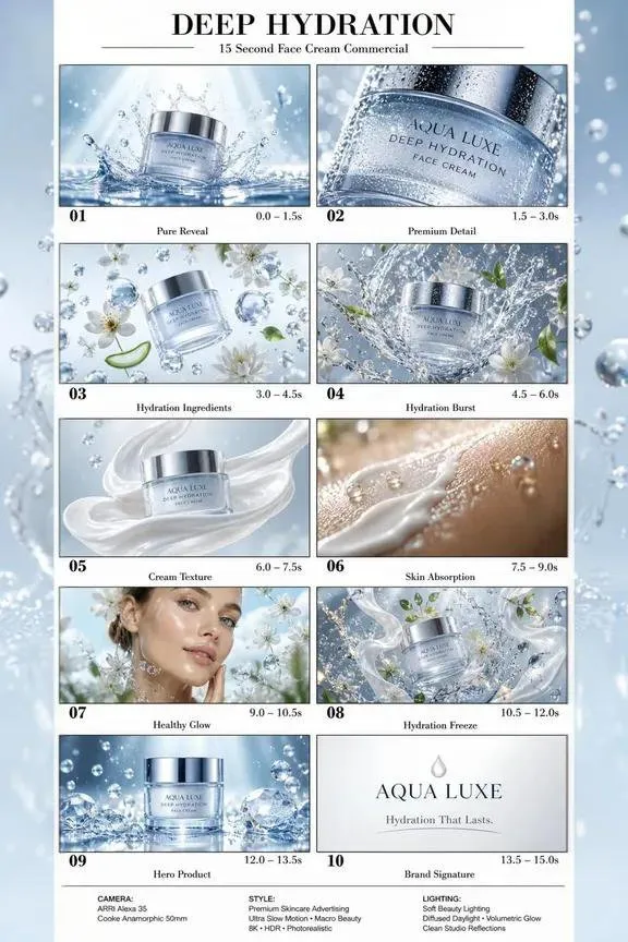 Luxury Face Cream 10-Scene Commercial Storyboard Boa