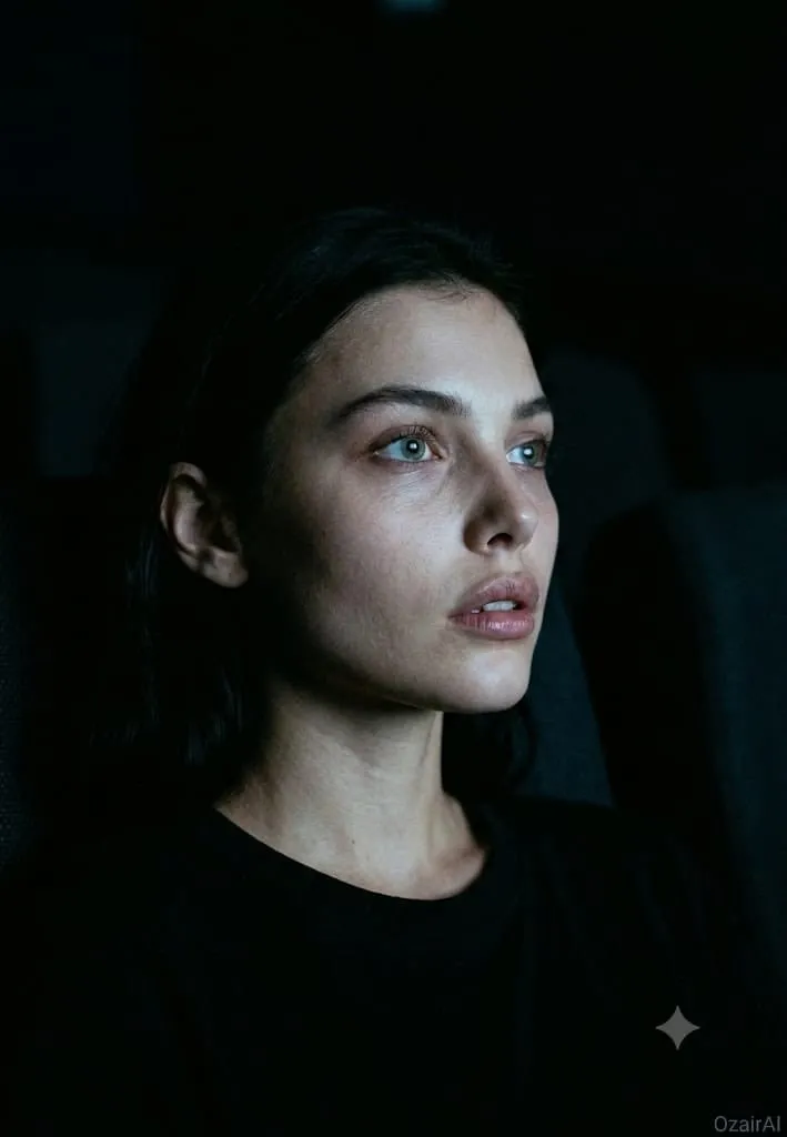 Screen-Lit Cinema Portrait With Forensic Skin Detail