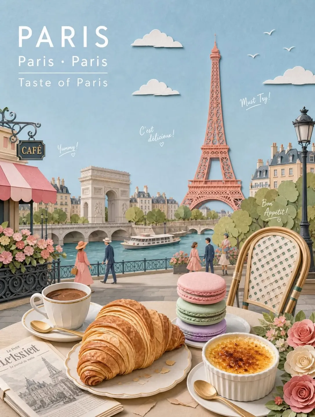 Pastel Paper-Collage Travel Food Poster of Seoul